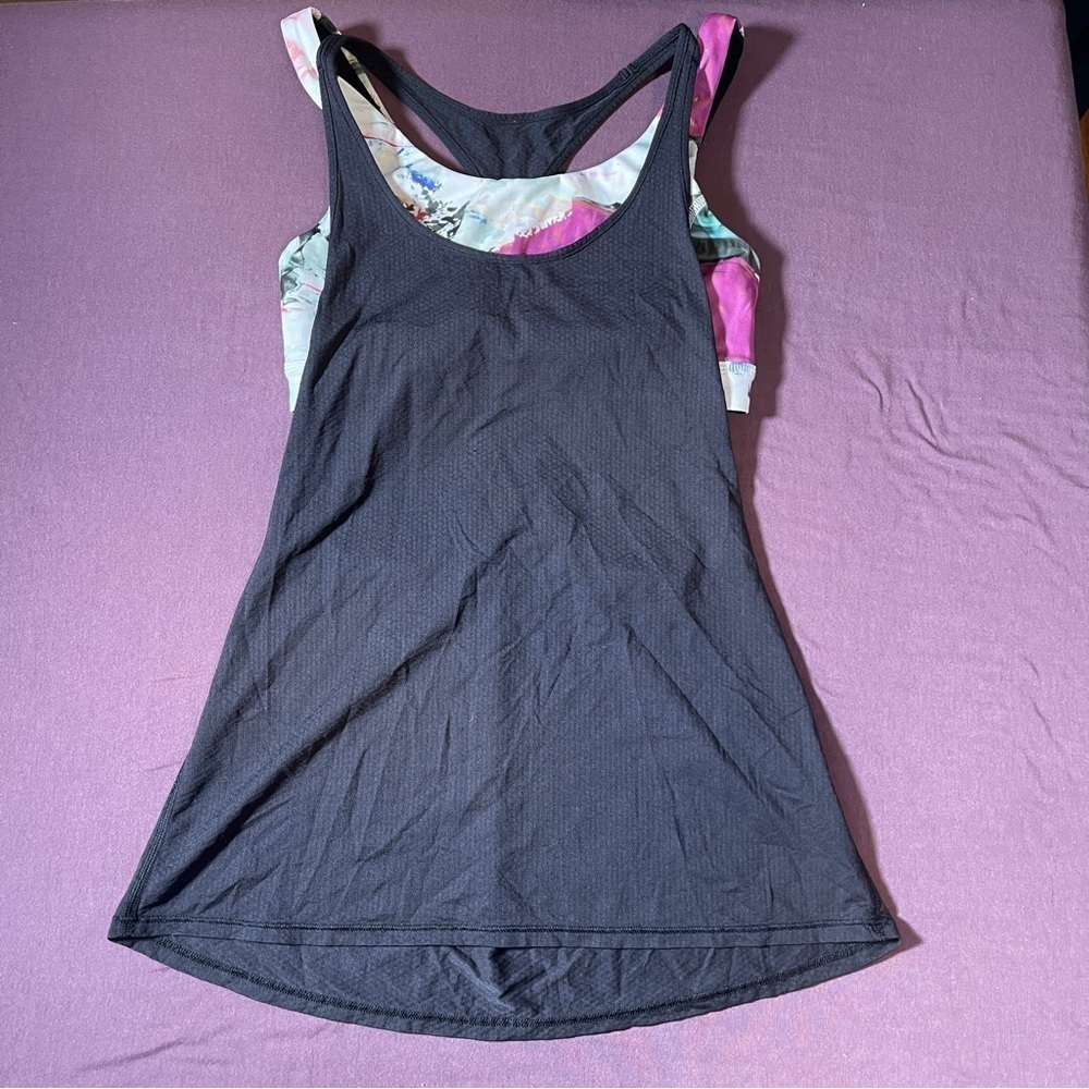 Lululemon All Sport Support Tank Black / Pigment Wave Multi - Size 6